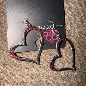 Paparazzi Red and Silver Heart Sparkle Earrings New